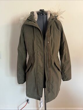 Abercrombie & Fitch Olive Green Hooded Faux-Fur Trim Parka